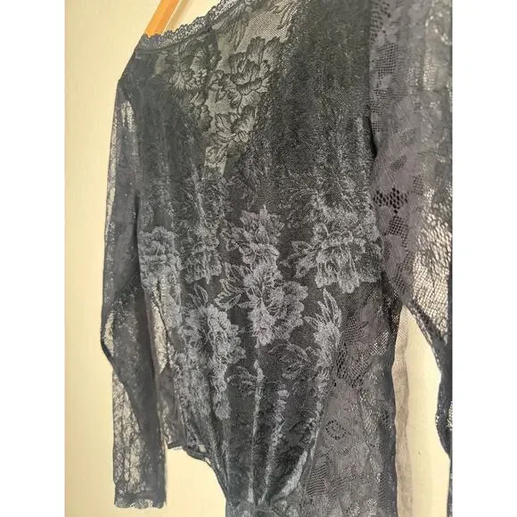 Anthropologie Long-Sleeve Sheer Lace Bodysuit Black Size XL NEW - Picture 6 of 9